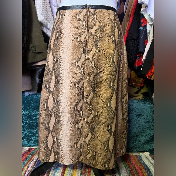Vintage brown snakeskin print midi skirt with faux leather trim - Picture 2 of 7
